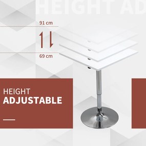 HOMCOM Regulowany stół barowy, obrotowy o 360°, nogi odporne na zarysowania, stabilna metalowa podstawa, Biały