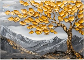 Obraz na szkle – Drzewo ze złotymi liśćmi (70x50 cm)