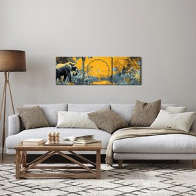 Obraz - Słoń w naturze (z zegarem) (90x30 cm)