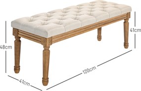 HOMCOM Tapicerowana Ławka z Pikowaniem, Ławka do Sypialni, Vintage Design, 120x41x48cm, Kremowa