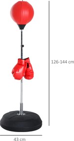 HOMCOM Zestaw bokserski z regulowanym workiem treningowym, w zestawie rękawice, 126-144cm, Czerwony