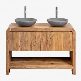 Zestaw Mebli Łazienkowych Z Drewna Vacry Akacja Brąz & 2 X Okrągły Szary Cement Ø40 Cm Tarsis - Sklum