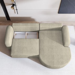 Masseno Narożnik AMILIA z funkcją spania i pojemnikiem na pościel Narozniki L, Rozkładana sofa - Kremowy, POSO 100