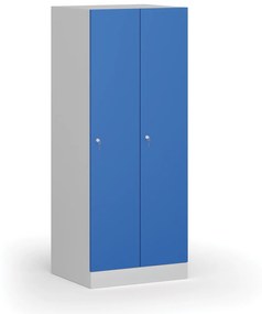 Szafka ubraniowa obniżona, 2-drzwiowa, 1500 x 600 x 500 mm, zamek cylindryczny, drzwi niebieskie