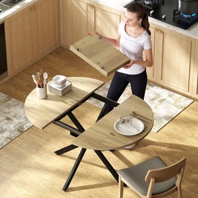 HOMCOM Rozkładany okrągły stół dla 4-6 osób, 100-135 cm, stół kuchenny z stalową podstawą w kształcie X, drewno naturalne, czarny | Aosom PL