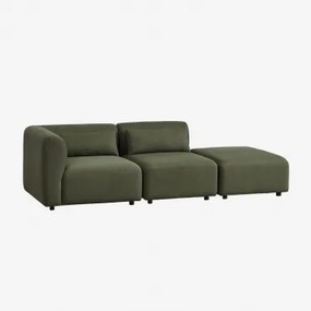 Sofa Modułowy Narożny 2-częściowy Z Pufem Fogler Tkanina Baranek Boucle Szałwiowa Zieleń - Sklum