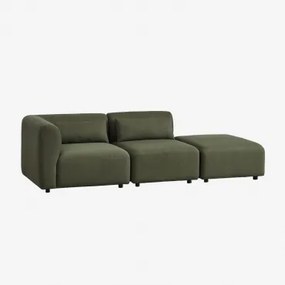 Dwuczęściowa Narożnikowa Sofa Modułowa Z Pufą Fogler Chenille Salvia Zieleń - Sklum