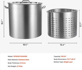 Garnek ze Stali Nierdzewnej SucceBuy, 94,6 l, z Pokrywką z Koszem do Gotowania