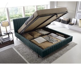 Morskie tapicerowane łóżko dwuosobowe ze schowkiem ze stelażem 140x200 cm Plissa – ELTAP