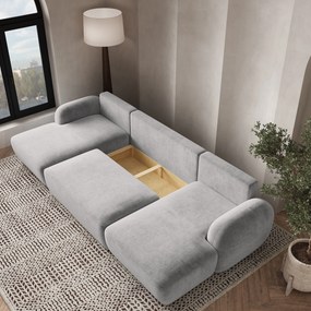 Masseno Narożnik SAVONA z funkcją spania i pojemnikiem na pościel Narozniki U, Rozkładana sofa - Jasnoszary, PAROS 05