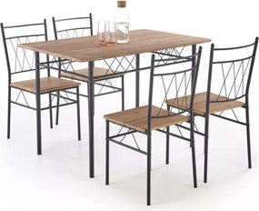 Zestaw mebli Wesley – nowoczesny stół w kolorze dąb sonoma z czterema ergonomicznymi krzesłami o stalowej konstrukcji