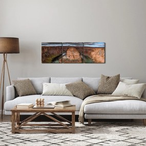 Obraz jeziora na klifie (z zegarem) (90x30 cm)