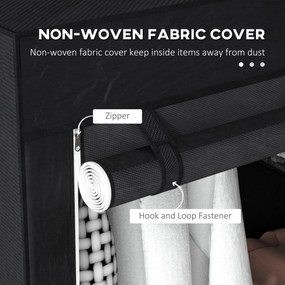 HOMCOM Szafa z tkaniny, Rozwiązanie do przechowywania, 6 półek, 1 drążek na ubrania, Czarny