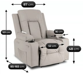 Fotel Masujący BOX Rozkładany Wypoczynkowy z Podnóżkiem Szary Ekoskóra Nowoczesny