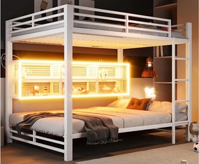 Łóżko piętrowe 140x200 cm - z oświetleniem LED - 6 przegródek do przechowywania - z barierkami bezpieczeństwa - Biały​ (materac nie jest wliczony w cenę)