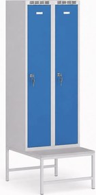 Szafka ubraniowa S7 z ławką, 2-drzwiowa, 1875 x 600 x 500/800 mm, demontaż, zamek cylindryczny, niebieskie drzwi