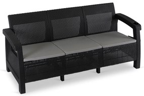 Sofa Ogrodowa FLINT Technorattan Czarna Trzyosobowa