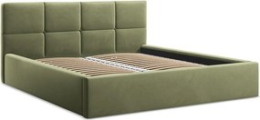 Zielone aksamitne tapicerowane łóżko dwuosobowe ze schowkiem ze stelażem 140x200 cm Hiko – Makamii