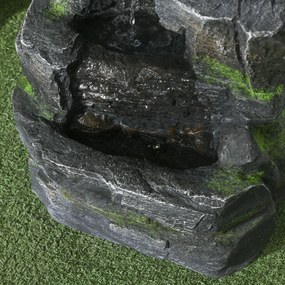 kaskada ogrodowa Outsunny oczko wodne solarne z LED 57cm, Szary/Ciemnobrązowy, 4-stopniowe, żywica syntetyczna | Aosom PL