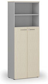 Szafa biurowa kombinowana PRIMA GRAY, drzwi na 4 poziomach, 800 x 420 x 2128 mm, szary/brzoza