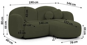 Zielony narożnik z materiału bouclé (prawostronny/z szezlongiem) Orbit – Ropez