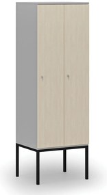 Drewniana szafa ubraniowa z podstawą, 2-drzwiowa, 1871 x 600 x 500 mm, demontaż, zamek cylindryczny, szary/brzoza