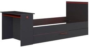 Łóżko wysuwane gamer 90 x 200 i 90 x 190 cm – z biurkiem – oświetlenie LED – kolor antracytowy i czerwony – VOUANI