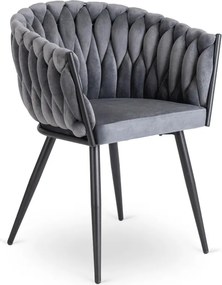 Krzesło Tapicerowane Plecione do Salonu ELENA Szare Welurowe Nowoczesne Loft