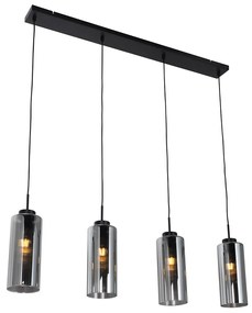 Lampa wisząca w stylu art deco czarna z przydymionym szkłem 4-punktowa - Laura ArtDeco Oswietlenie wewnetrzne