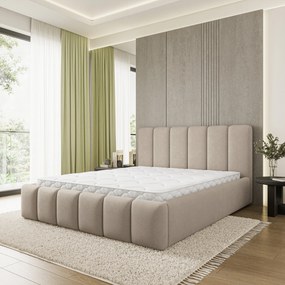 Masseno Łóżko Tapicerowane ATTORA z pojemnikiem na pościel 140x200 cm - Beżowy, SORO 21