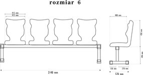 Zestaw siedziskowy - ławka na korytarz do szkoły Bench 4-osobowa, rozmiar 4-6, podstawa czarna