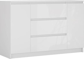 Komoda: Biała Matowa / Biała Błyszcząca, 120 x 39 x 78 cm, 2 drzwi, 3 szuflady