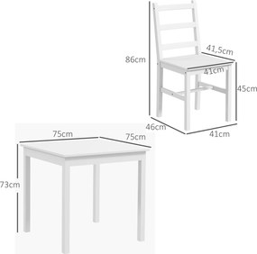 HOMCOM Zestaw stół i krzesła 3-częściowy biały z drewnianym siedziskiem do kuchni | Aosom PL