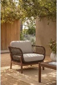 Fotel Ogrodowy Z Drewna Akacjowego I Plecionego Sznurka Karvia Akacja Brąz & Tkanina W Kolorze Orzecha Laskowego - Sklum