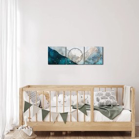 Obraz - Rysunek gór (z zegarem) (90x30 cm)