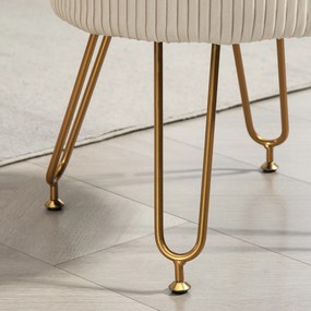 HOMCOM 2-w-1 Hoker z miejscem do przechowywania na metalowych nogach, okrągły podnóżek do salonu, sypialni, przedpokoju, Kremowy