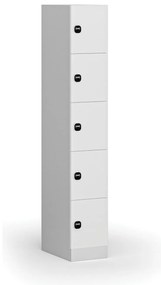 Szafka skrytkowa, 5 schowków, 1850 x 300 x 500 mm, demontaż, zamek RFID, drzwi laminowane, biała