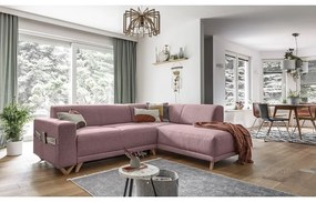 Różowy rozkładany/ze schowkiem narożnik (prawostronny/w kształcie litery L) Classy Sophie – Miuform