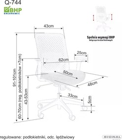 Krzesło biurowe Q-744 Signal, zgodny z normą BHP