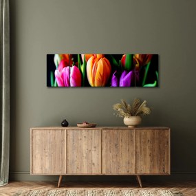 Obraz tulipanów na czarnym tle (170x50 cm)