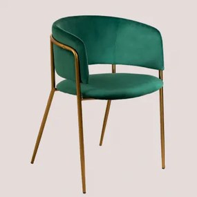 Zestaw 2 Krzeseł Tapicerowanych Nalon Goud & Aksamitny Jungle Green & Terciopelo - Sklum