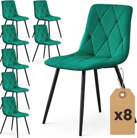 8x Welurowe krzesło tapicerowane pikowane Butelkowa Zieleń MILO Czarne nogi