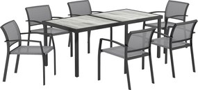 Outsunny 7-częściowy Zestaw Stołowy, 6 Krzeseł, 1 Stół, Składane, Łatwy w Czyszczeniu, Rama Stalowa, Meble Ogrodowe, Szary