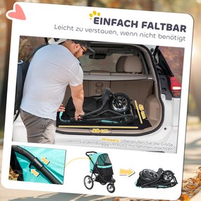 PawHut Wózek dla psów i kotów, do 10 kg, z koszem na akcesoria, systemem składania jednym kliknięciem, Turkus