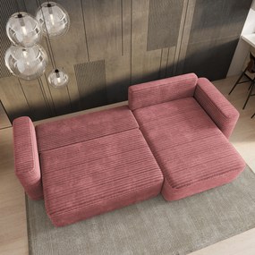 Masseno Narożnik TELIN z funkcją spania i pojemnikiem na pościel Narozniki L, Rozkładana sofa - Pudrowy róż, TILIA 62