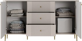 Komoda Vesper 160 cm z szufladami na nóżkach - kaszmir / złote nogi