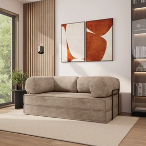Masseno Sofa piankowa ALVIO z funkcją spania, Kanapa z pianki do salonu, Bezmontażowa, Tkanina sztruksowa – Beżowy POSO 02