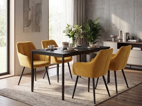 Krzesło jadalniane VARSI VELVET z czarnymi nogami, musztardowe