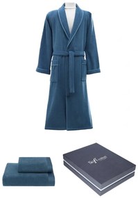 Męski szlafrok LORD + ręczniki + pudełko Niebieski XL