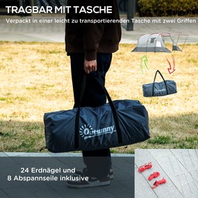 Outsunny Namiot Tunelowy Kempingowy dla 8 Osób z Sypialnią Szary 510x240x180cm Przestronny i Wygodny | Aosom PL